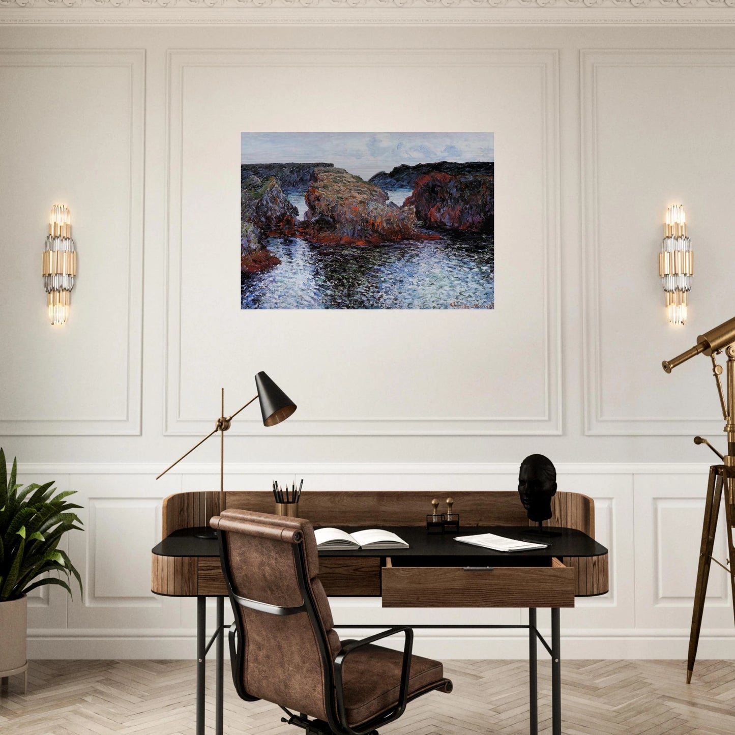 Belle-Ile, Rocks at Port-Goulphar - claude monet Brushed Aluminum Print - 70x100 cm / 28x40 inches | claude monet Aluminum Print | claude monet Prints
