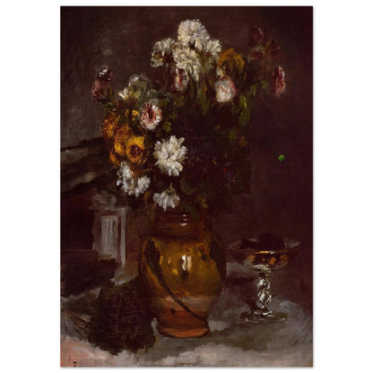 Flowers in a Vase and a Glass of Champagne - Pierre-Auguste Renoir Brushed Aluminum Print - 70x100 cm / 28x40 inches | Pierre-Auguste Renoir Aluminum Print | Pierre-Auguste Renoir Prints