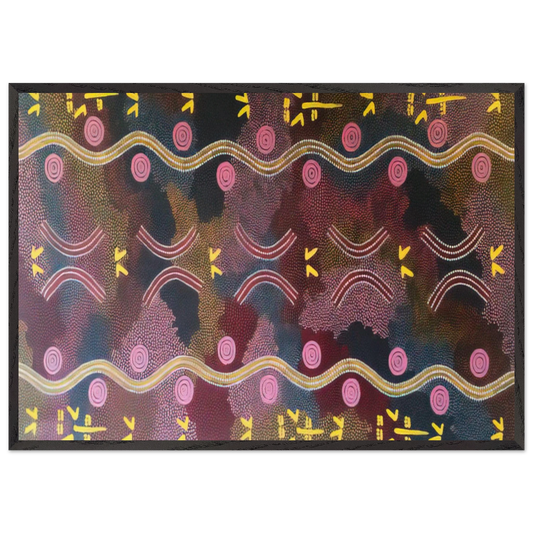 Possum  Rock Wallaby Dreaming Napperby - 1990 - Clifford Possum Tjapaltjarri 70x100 cm / 28x40 inches Framed Art Print – Black Wooden Frame