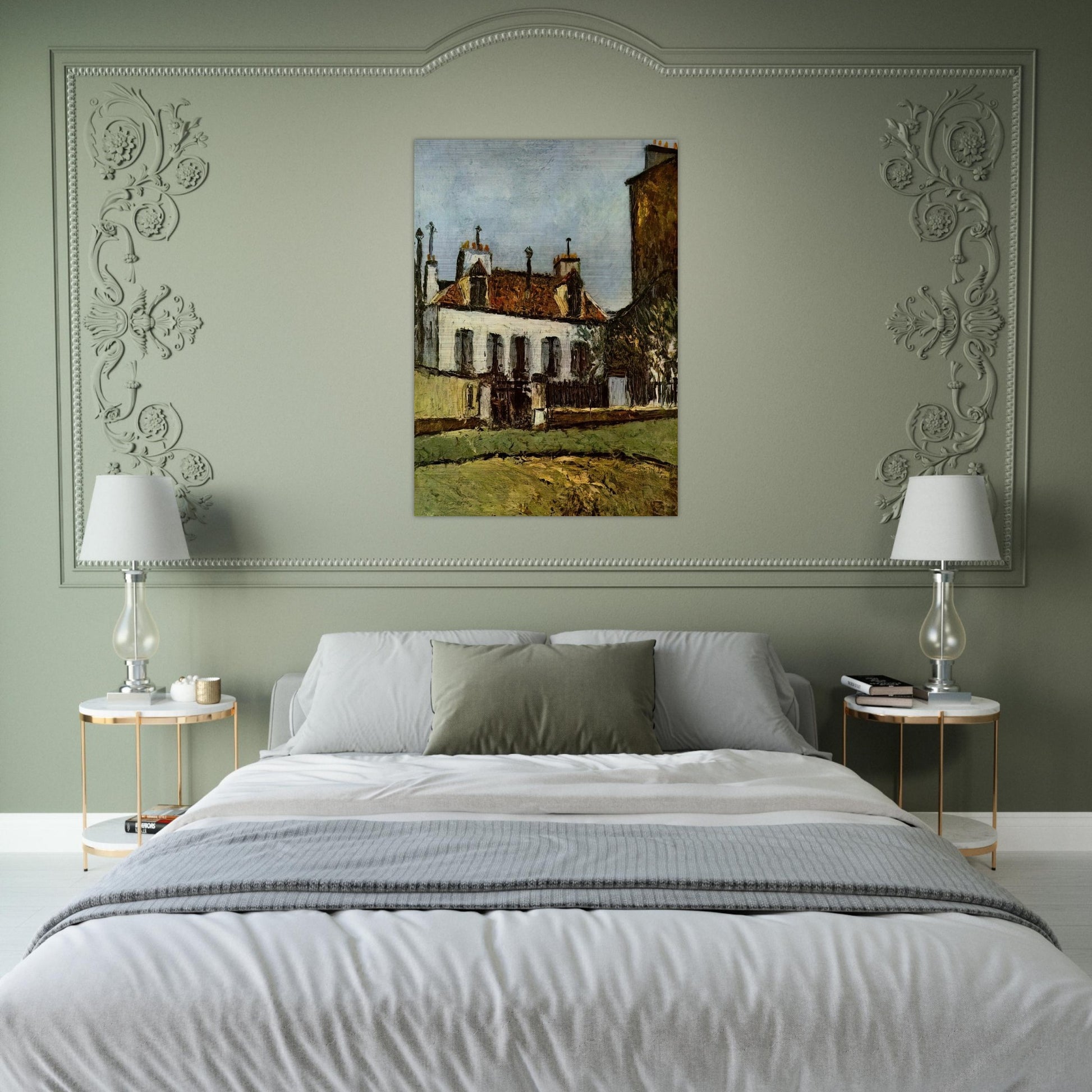 HOUSE IN THE SUBURBS OF PARIS - Maurice Utrillo Brushed Aluminum Print - 70x100 cm / 28x40 inches | Maurice Utrillo Aluminum Print | Maurice Utrillo Prints