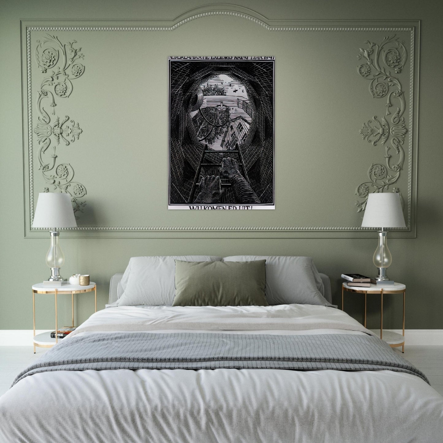 NEW YEAR S GREETING CARD - MC Escher Brushed Aluminum Print - 70x100 cm / 28x40 inches | MC Escher Aluminum Print | MC Escher Prints