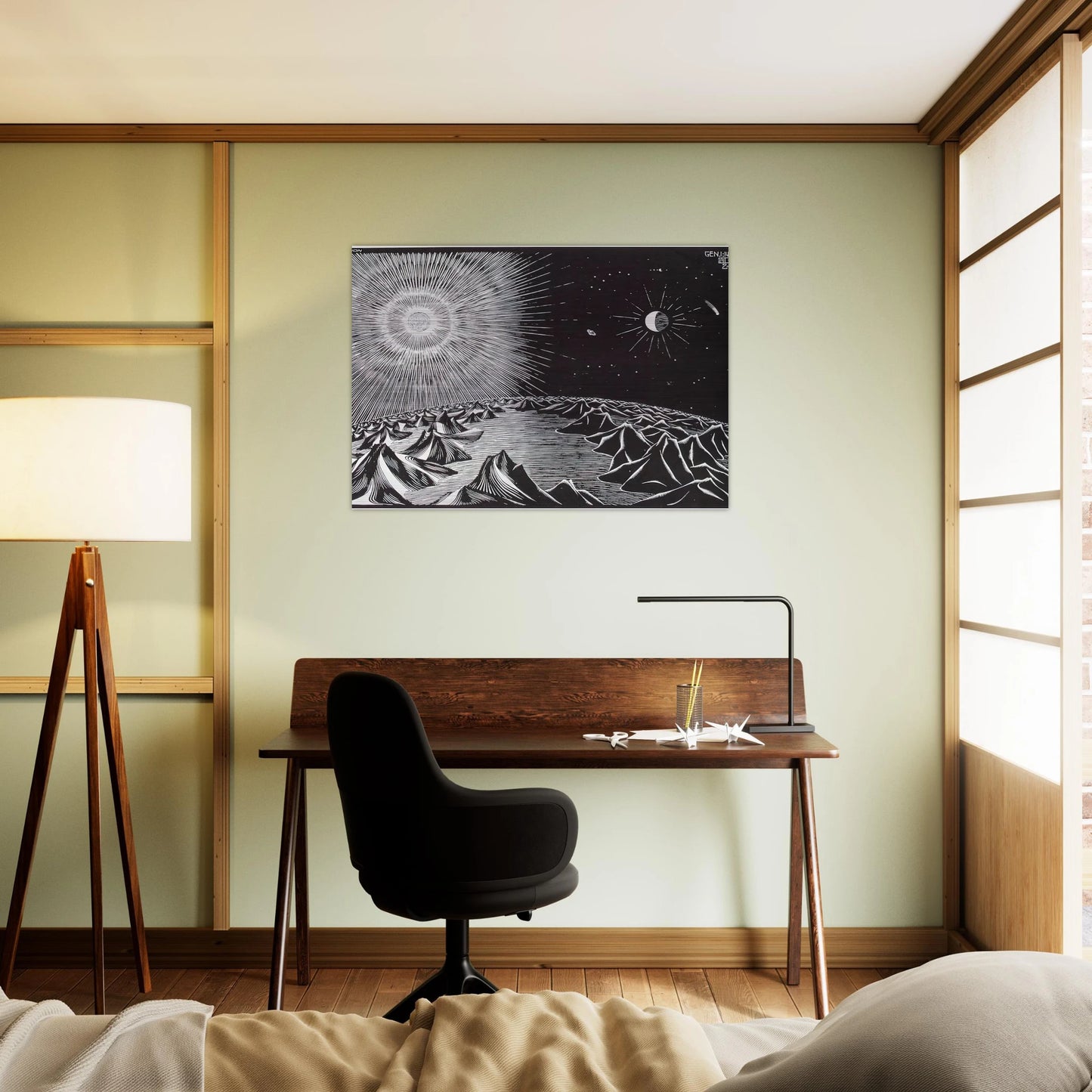 THE 4TH DAY OF THE CREATION - MC Escher Brushed Aluminum Print - 70x100 cm / 28x40 inches | MC Escher Aluminum Print | MC Escher Prints | Maurits Cornelis Escher Prints