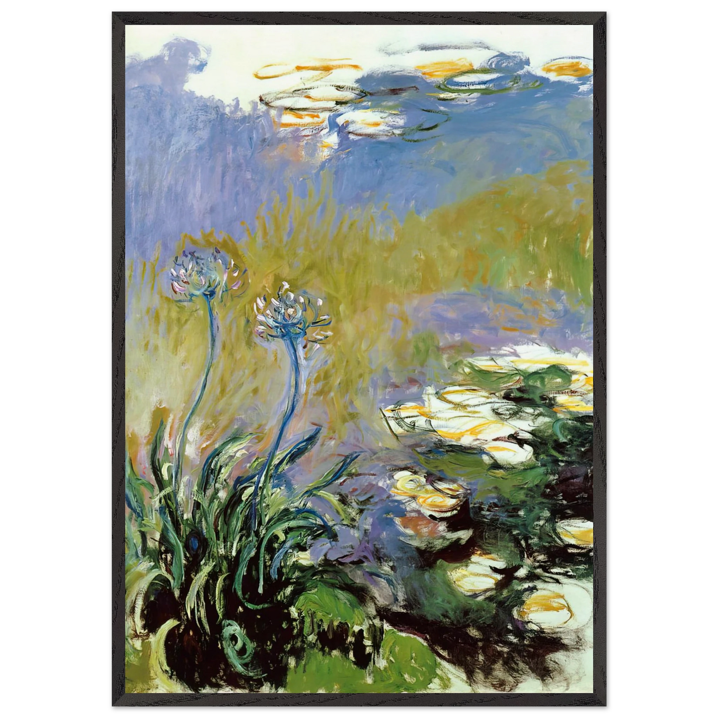 Agapanthus - claude monet 70x100 cm / 28x40 inches Framed Art Print – Black Wooden Frame
