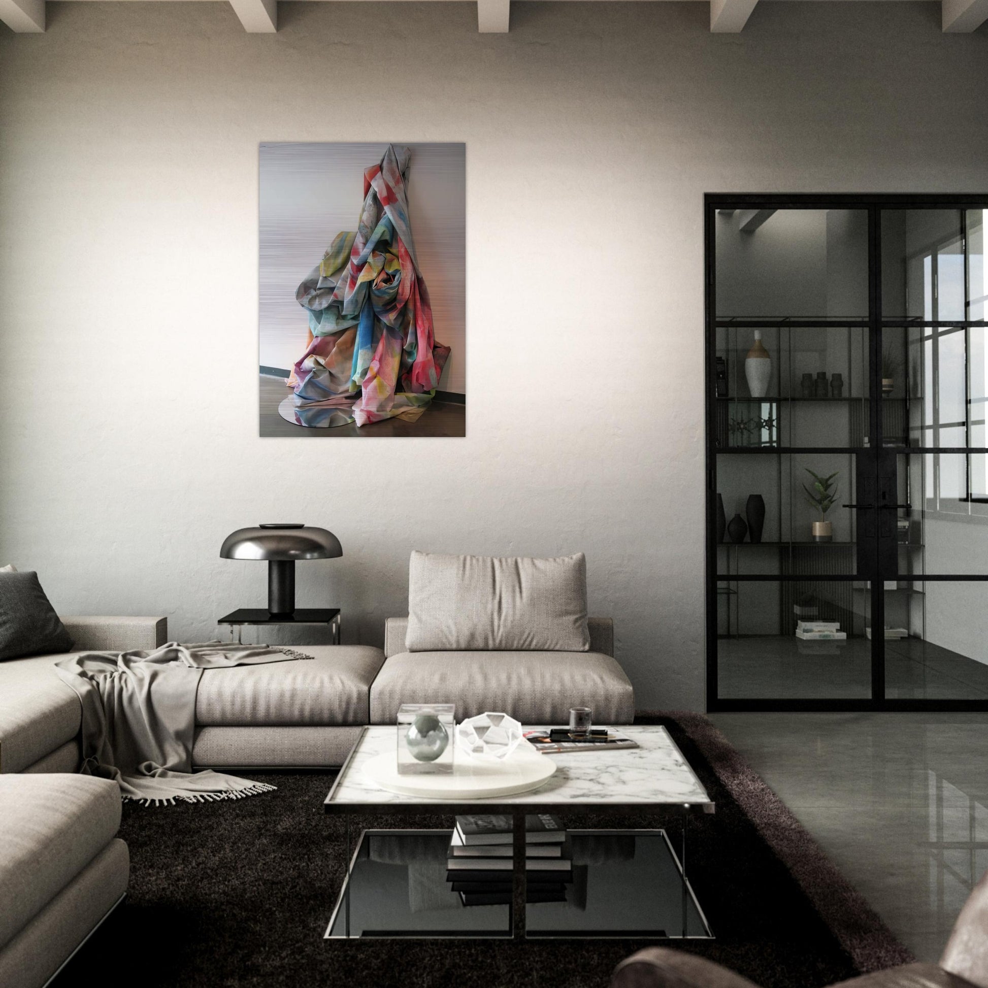 Wall Cascade with Mirror - Sam Gilliam Brushed Aluminum Print - 70x100 cm / 28x40 inches | Sam Gilliam Aluminum Print | Sam Gilliam Prints