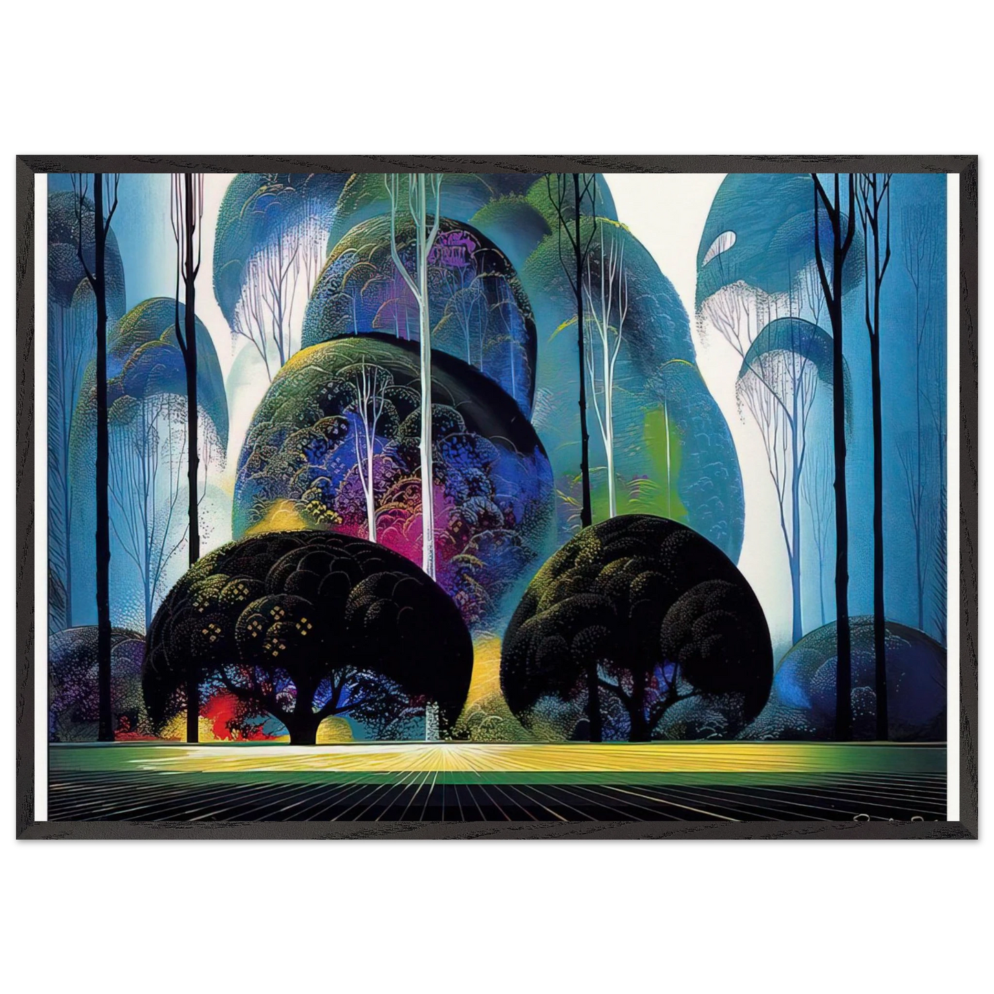 Green Forest - Eyvind Earle 70x100 cm / 28x40 inches Framed Art Print – Black Wooden Frame