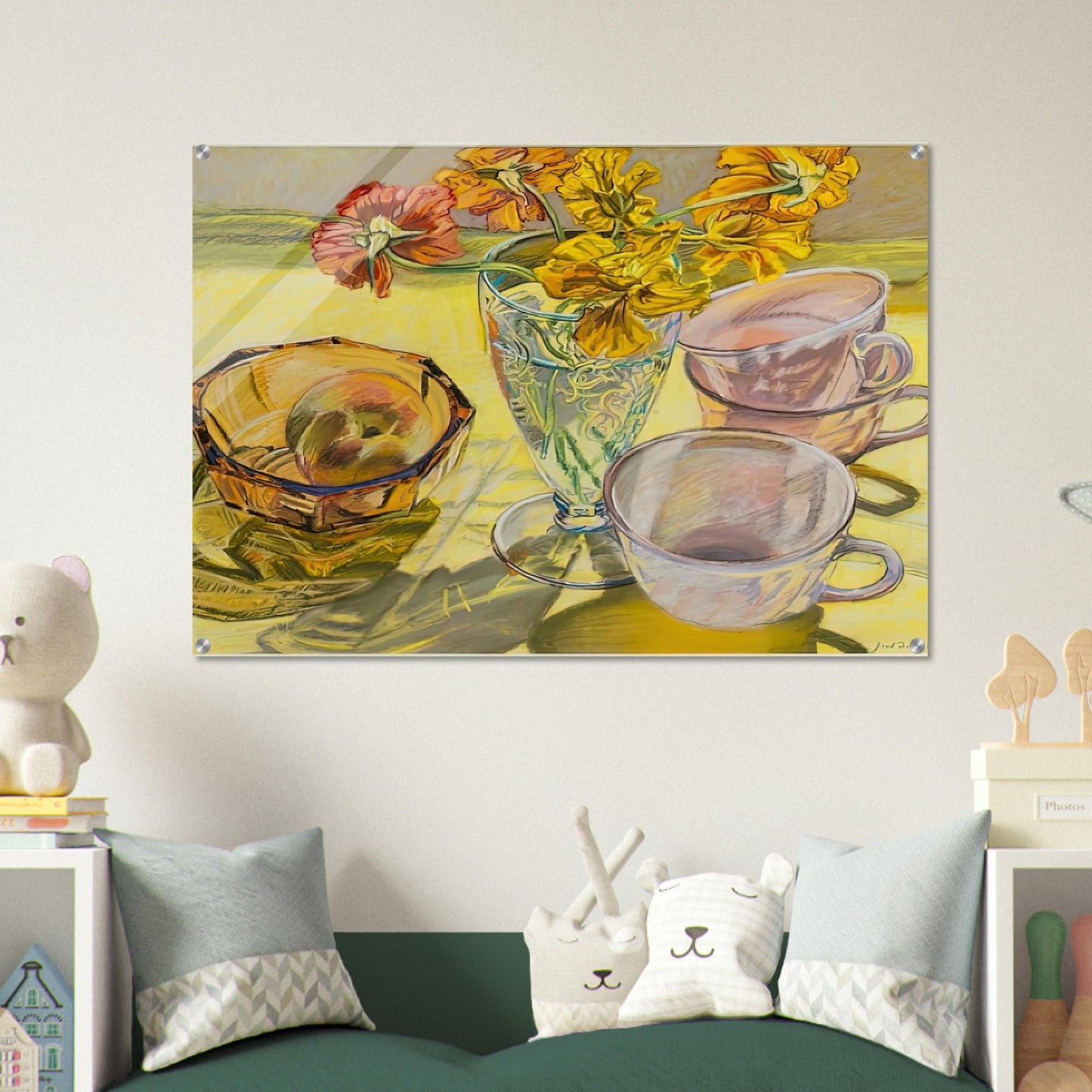 NASTURTIUMS AND PINK CUPS 1981 - Janet Fish Acrylic Print - 70x100 cm / 28x40″ inches