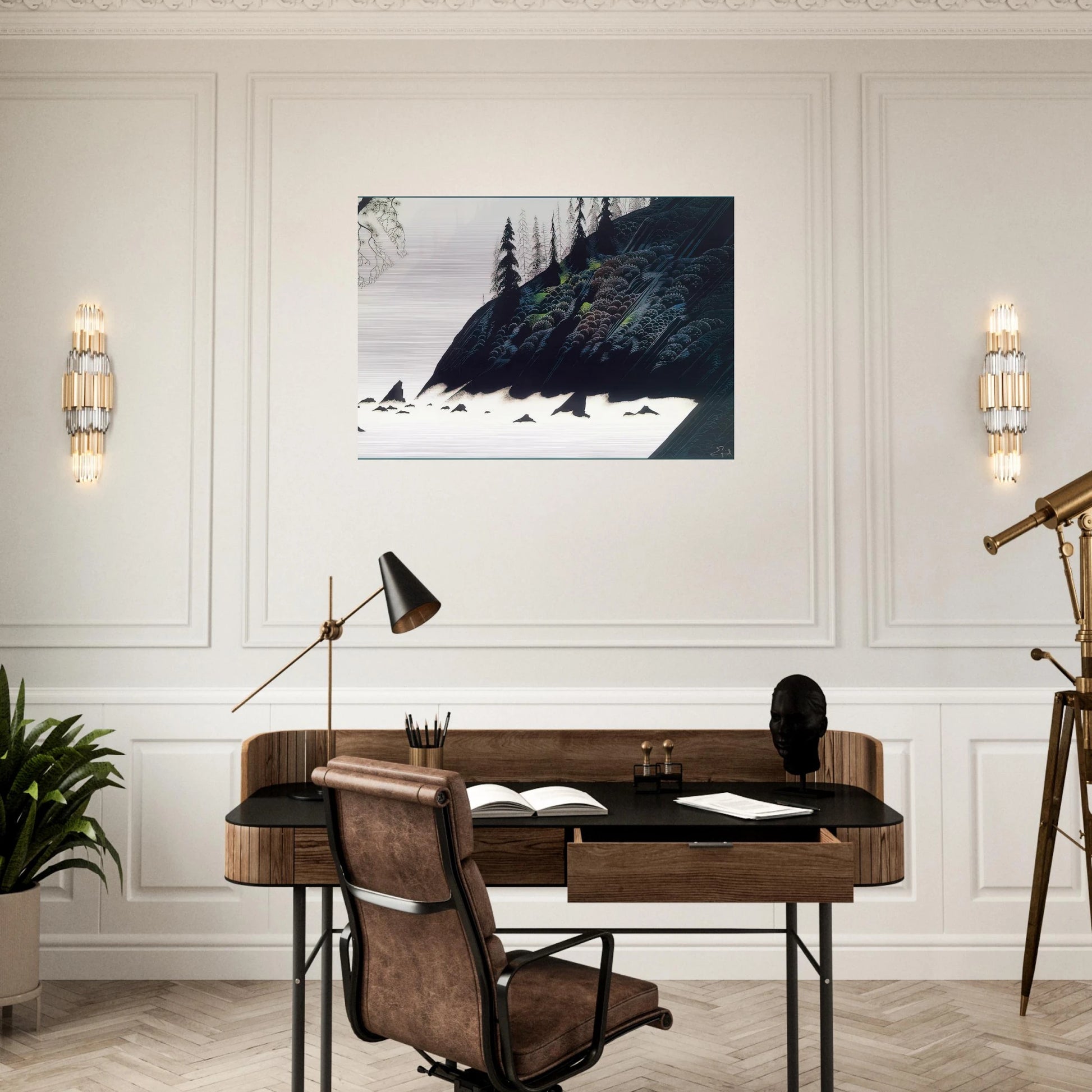 Spruce Redwoods and Pine - Eyvind Earle Brushed Aluminum Print - 70x100 cm / 28x40 inches | Eyvind Earle Aluminum Print | Eyvind Earle Prints