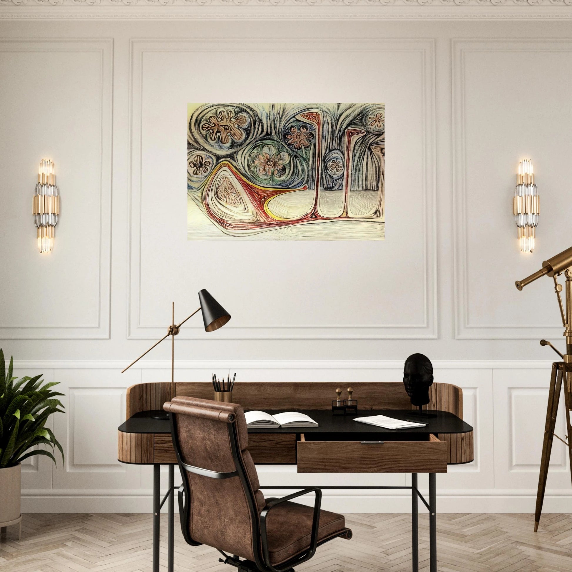 SNAIL S TRACE 1937 - Roberto Matta Brushed Aluminum Print - 70x100 cm / 28x40 inches | Roberto Matta Aluminum Print | Roberto Matta Prints