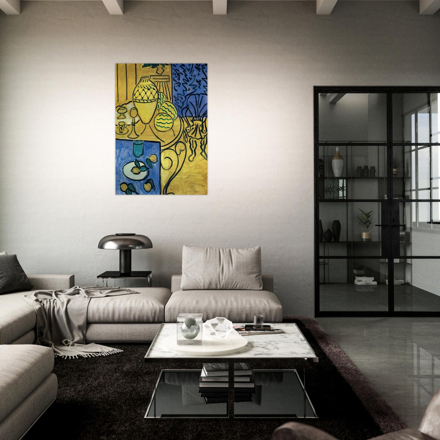 INTERIOR IN YELLOW 1946 - Henri Matisse Brushed Aluminum Print - 70x100 cm / 28x40 inches | Henri Matisse Aluminum Print | Henri Matisse Prints
