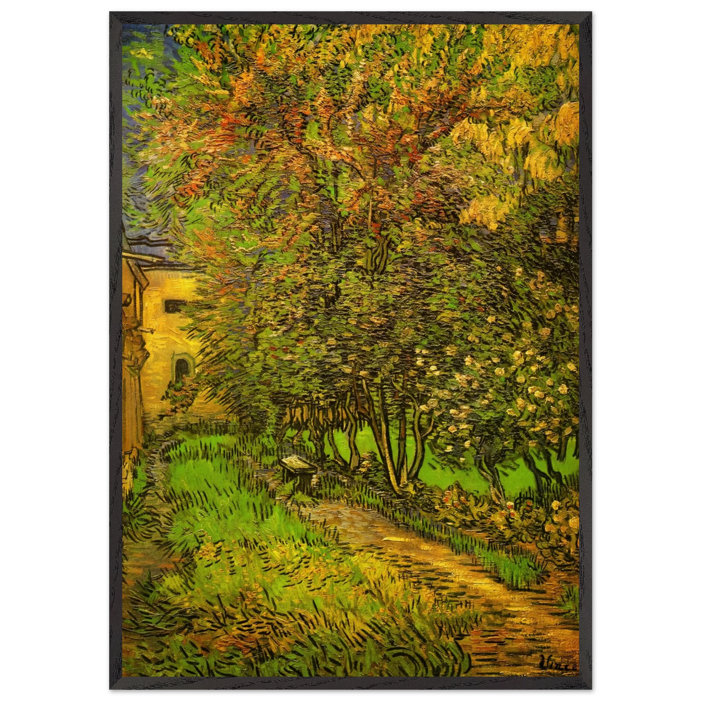The Garden of Saint-Paul Hospital - Vincent van Gogh 70x100 cm / 28x40 inches Framed Art Print – Black Wooden Frame