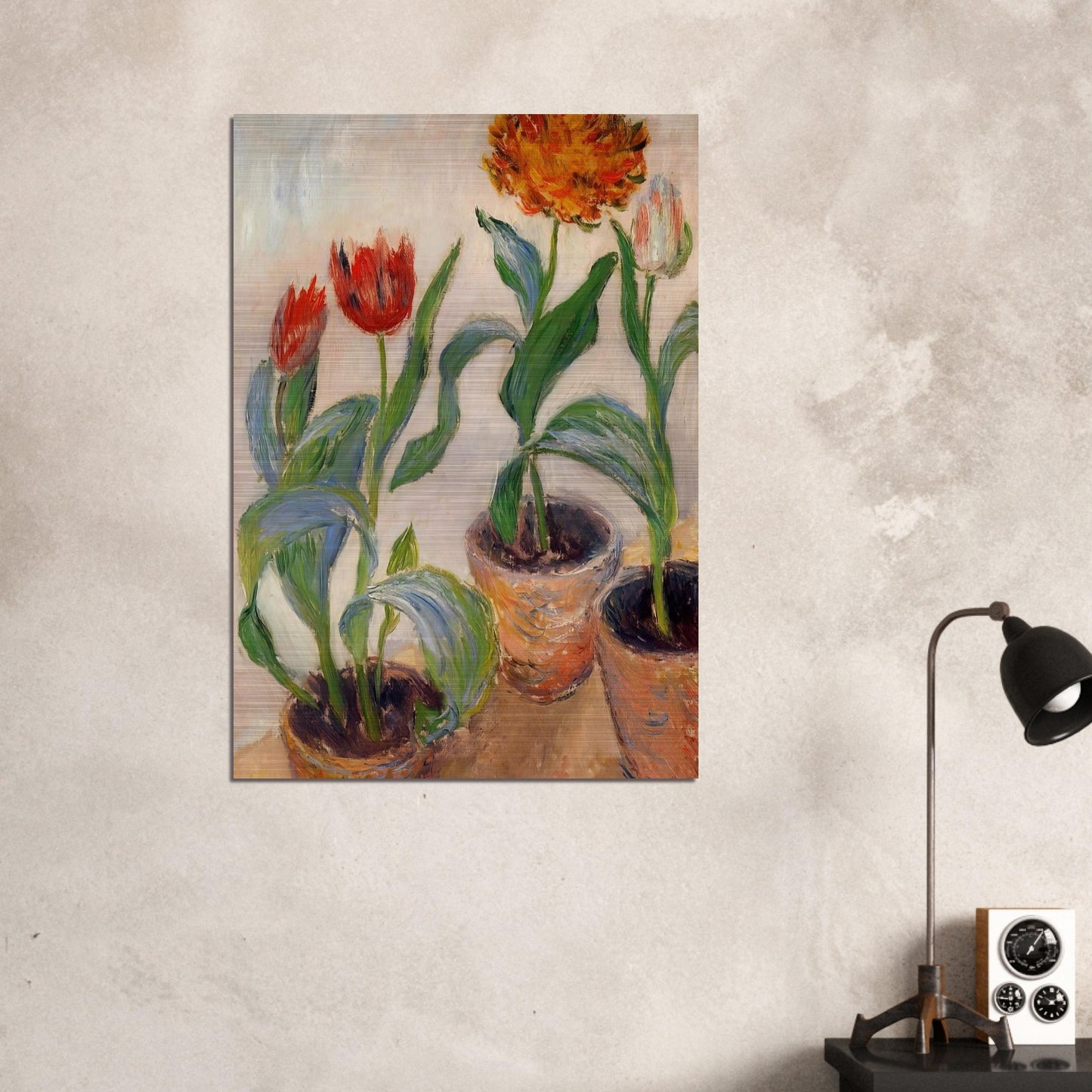 Three Pots of Tulips - claude monet Brushed Aluminum Print - 70x100 cm / 28x40 inches | claude monet Aluminum Print | claude monet Prints