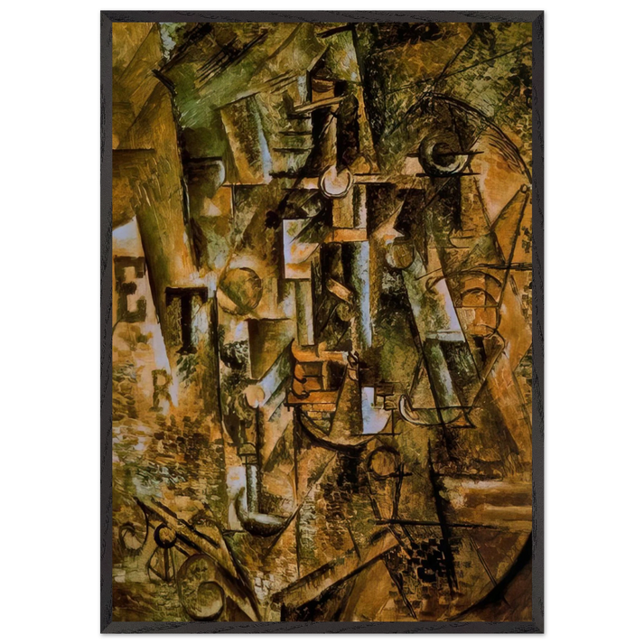 Still life with bottle of rum - 1911 - Pablo Picasso 70x100 cm / 28x40 inches Framed Art Print – Black Wooden Frame