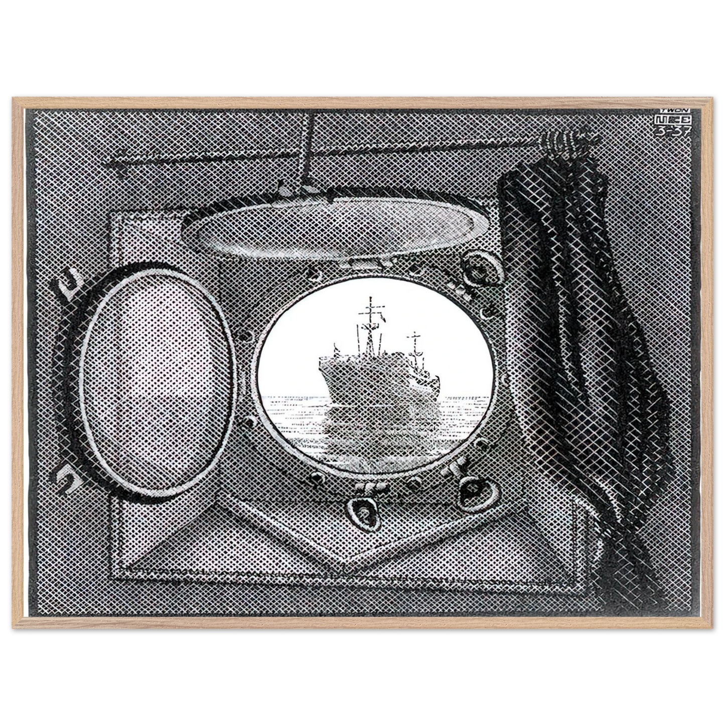 MC Escher - PORTHOLE Wall Art - 21x29.7 cm / 8x12" - Premium Wooden Framed Poster With Fine Art Paper-canvas - Black frame