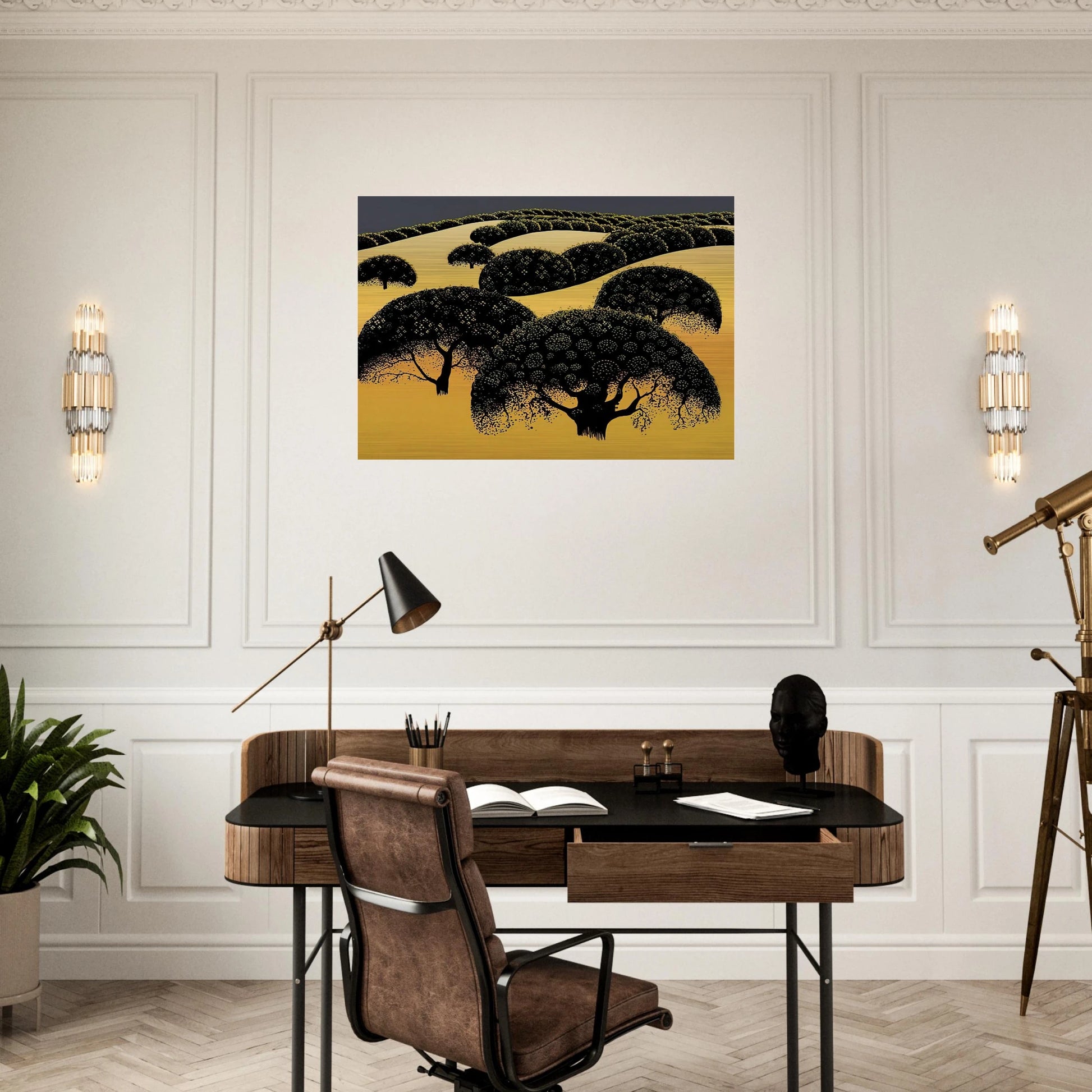 Santa Ynez Oaks - Eyvind Earle Brushed Aluminum Print - 70x100 cm / 28x40 inches | Eyvind Earle Aluminum Print | Eyvind Earle Prints