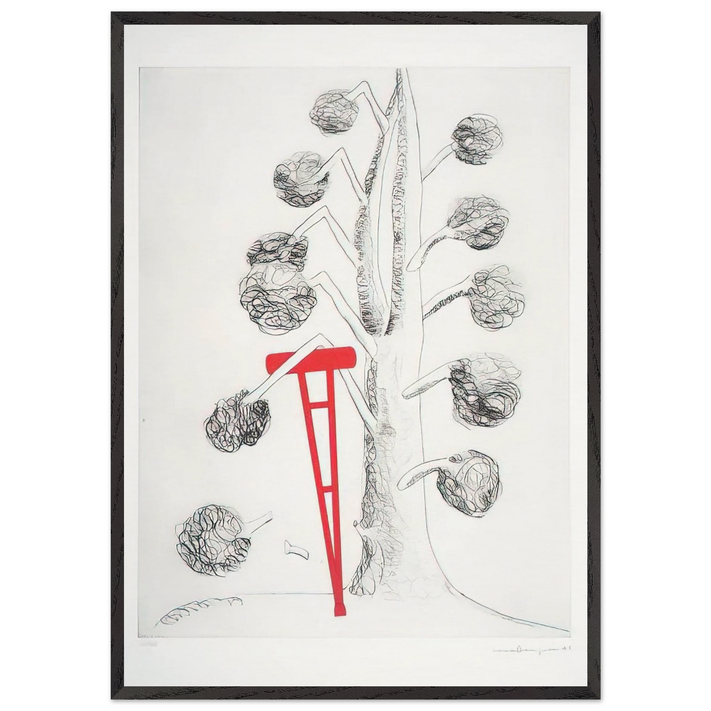 TREE WITH RED CRUTCH 1998 - Louise Bourgeois 70x100 cm / 28x40 inches Framed Art Print – Black Wooden Frame