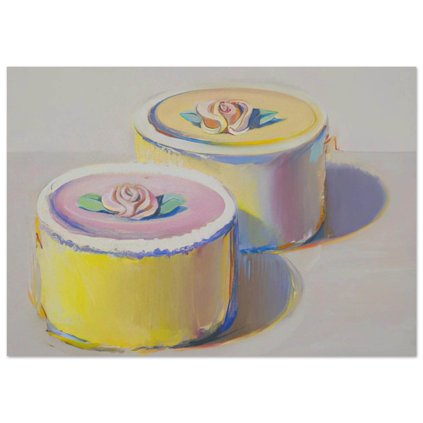 Wayne Thiebaud - Rosebud Cakes - 1995 Wall Art - 30x40 cm / 12x16 inches - Premium Wooden Framed Poster With Fine Art Paper - White frame