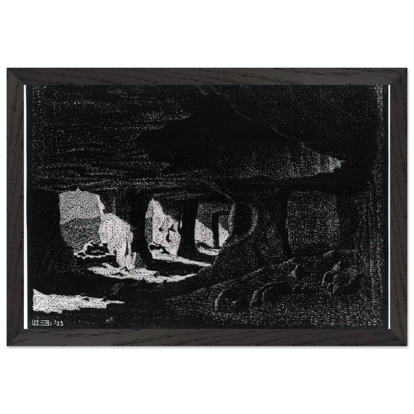 MC Escher - CAVE DWELLINGS NEAR SPERLINGA SICILY Wall Art - 21x29.7 cm / 8x12" - Premium Wooden Framed Poster With Fine Art Paper-canvas - Wood frame