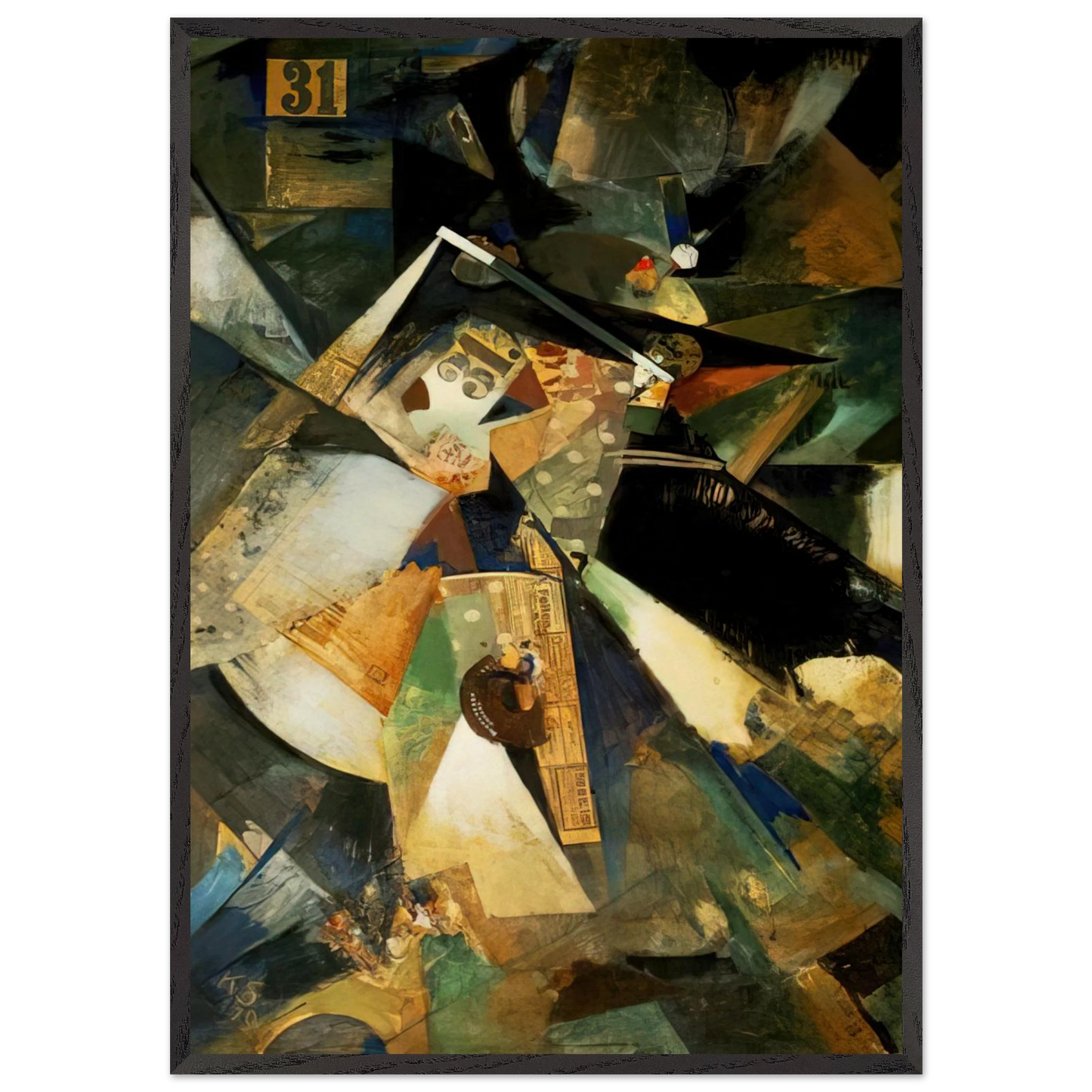 MERZPICTURE THIRTY ONE 1920 - Kurt Schwitters 70x100 cm / 28x40 inches Framed Art Print – Black Wooden Frame
