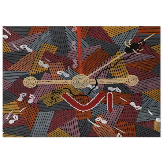 Men's Love Story - 1996 - Clifford Possum Tjapaltjarri Brushed Aluminum Print - 70x100 cm / 28x40 inches | Clifford Possum Tjapaltjarri Aluminum Print | Clifford Possum Tjapaltjarri Prints
