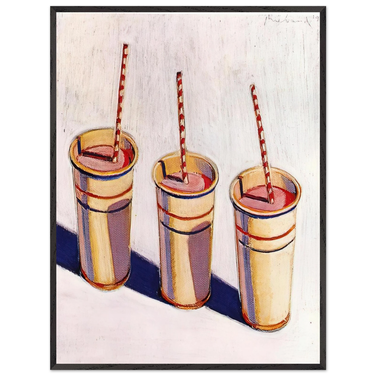 Wayne Thiebaud - Three Strawberry Shakes - 1964 Wall Art - 30x40 cm / 12x16 inches - Premium Wooden Framed Poster With Fine Art Paper - Black frame