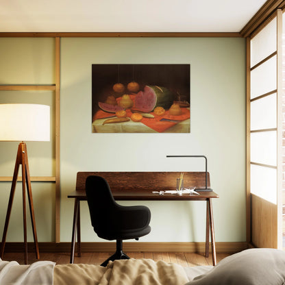 STILL LIFE WITH WATERMELON - Fernando Botero Brushed Aluminum Print - 70x100 cm / 28x40 inches | Fernando Botero Aluminum Print | Fernando Botero Prints