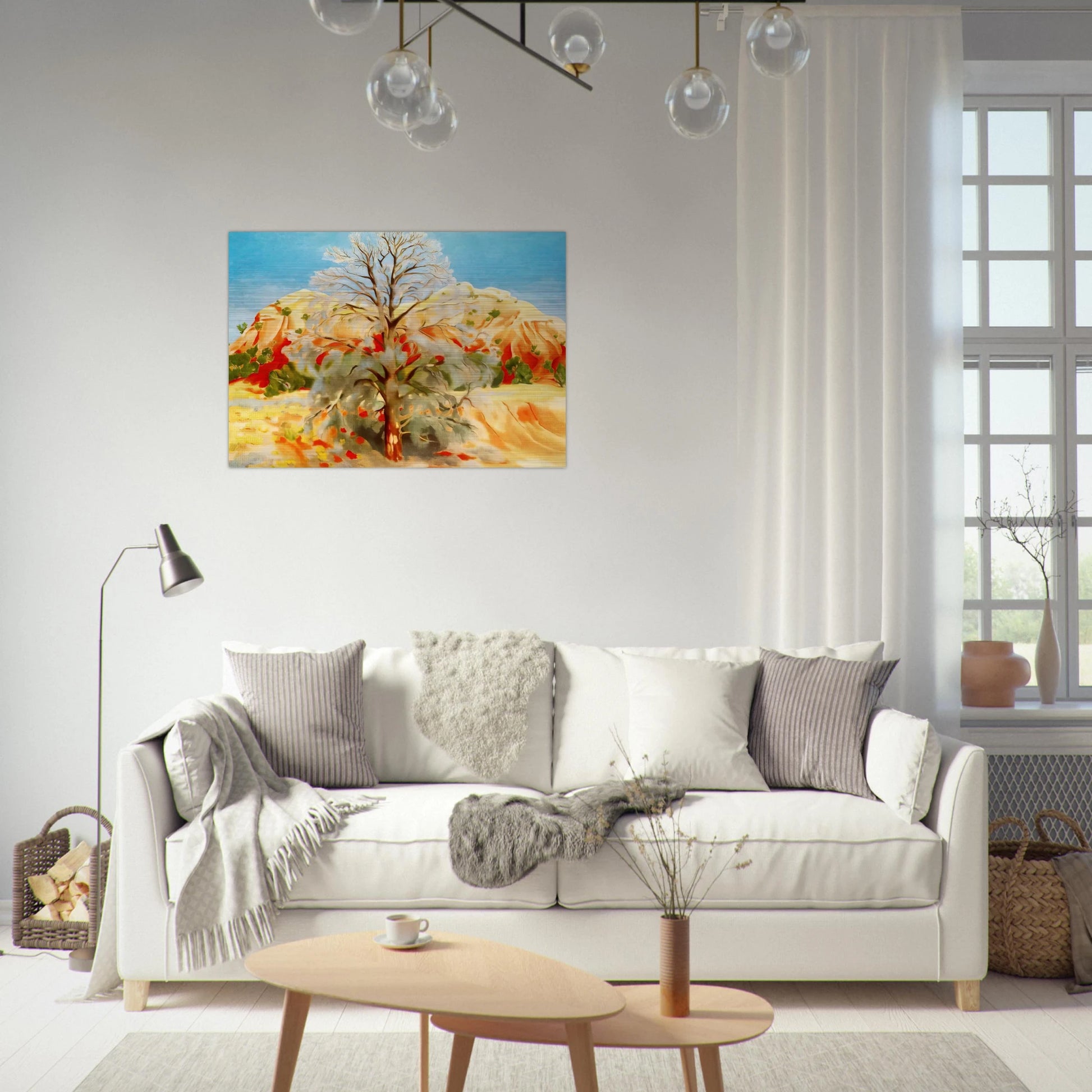 Dead Tree with Pink Hill - Georgia O'Keeffe Brushed Aluminum Print - 70x100 cm / 28x40 inches | Georgia O'Keeffe Aluminum Print | Georgia O'Keeffe Prints