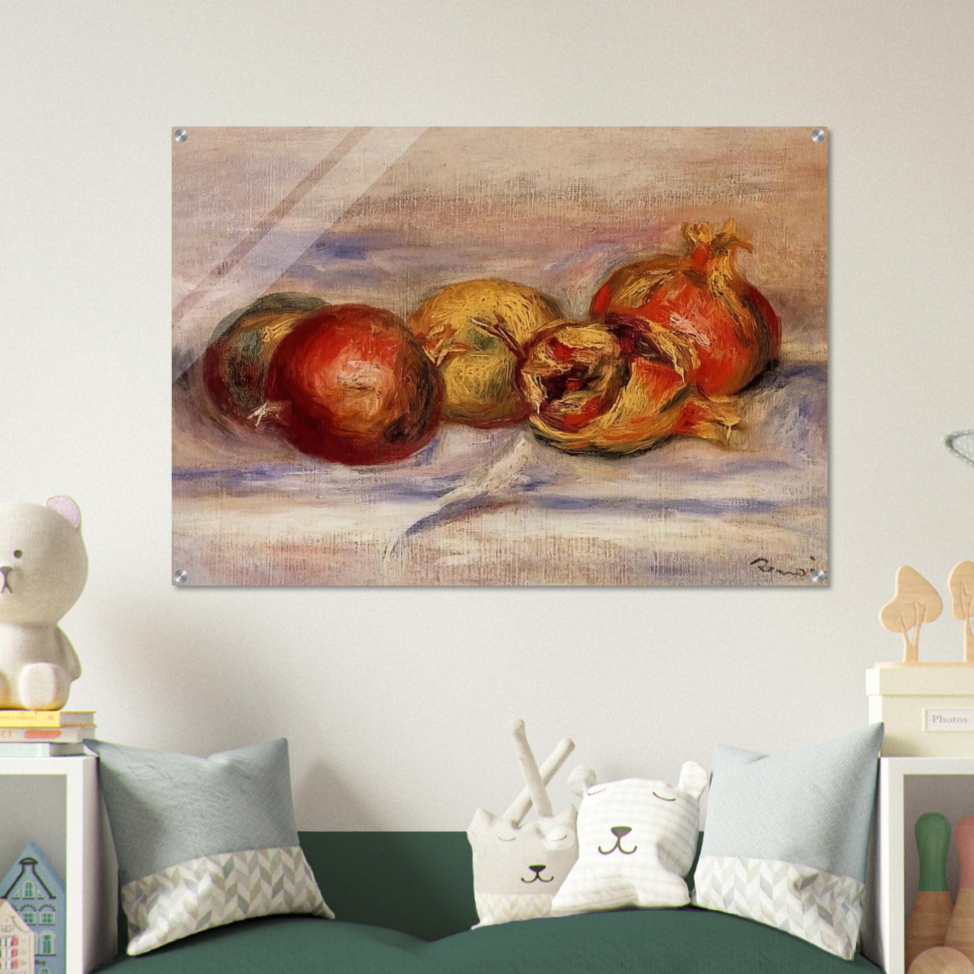 Three Pomegranates and Two Apples - Pierre-Auguste Renoir Acrylic Print - 70x100 cm / 28x40″ inches