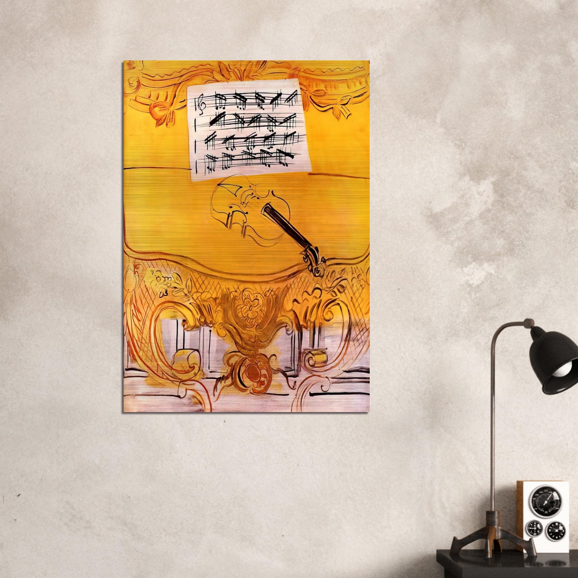 THE YELLOW CONSOLE WITH A VIOLIN 1949 - Raoul Dufy Brushed Aluminum Print - 70x100 cm / 28x40 inches | Raoul Dufy Aluminum Print | Raoul Dufy Prints