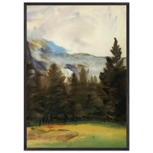 Purtud Fir Trees and Snow Mountains - John Singer Sargent 70x100 cm / 28x40 inches Framed Art Print – Black Wooden Frame