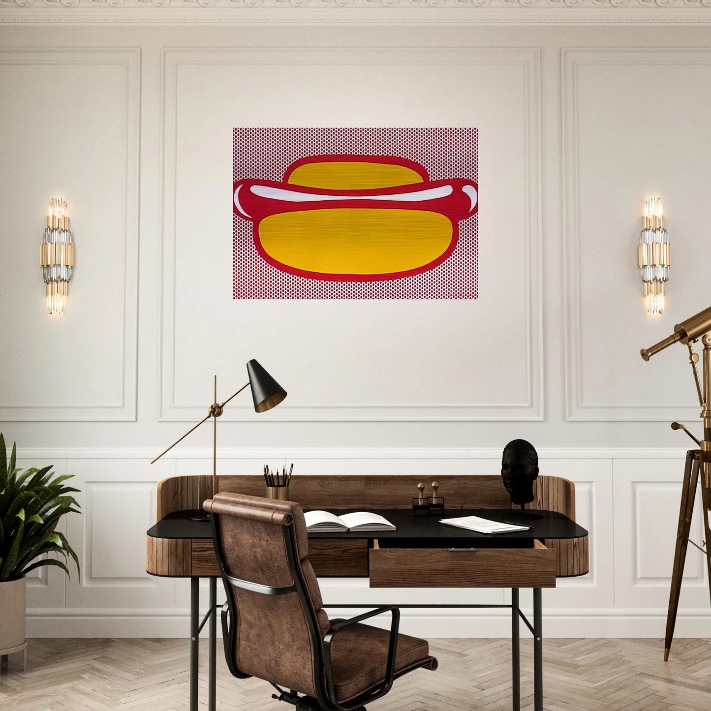 HOT DOG 1964 - Roy Lichtenstein Brushed Aluminum Print - 70x100 cm / 28x40 inches | Roy Lichtenstein Aluminum Print | Roy Lichtenstein Prints