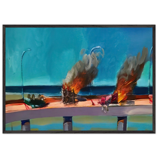 Longo Crash - 1982 - Carlos Almaraz 70x100 cm / 28x40 inches Framed Art Print – Black Wooden Frame