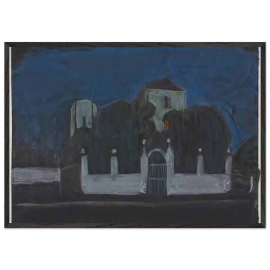 NIGHT GARDEN WITH BUILDINGS - Gabriele Munter 70x100 cm / 28x40 inches Framed Art Print – Black Wooden Frame