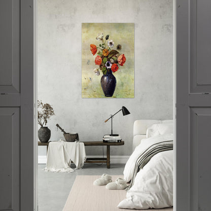 ANEMONES AND POPPIES IN A VASE - Odilon Redon Brushed Aluminum Print - 70x100 cm / 28x40 inches | Odilon Redon Aluminum Print | Odilon Redon Prints