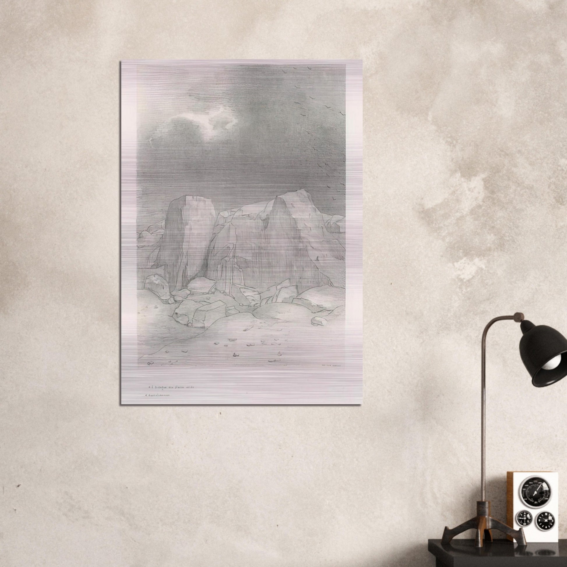 AND HE DISCERNS AN ARID KNOLL COVERED PLAIN PLATE 7 1896 - Odilon Redon Brushed Aluminum Print - 70x100 cm / 28x40 inches | Odilon Redon Aluminum Print | Odilon Redon Prints