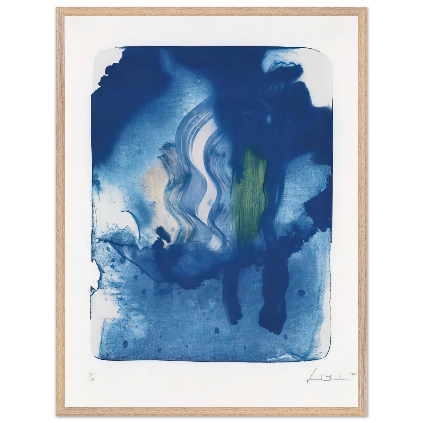 Helen Frankenthaler - Reflections V - 1995 Wall art - 28x43  cm / XL (11x17 inches) - Premium Wooden Framed Poster With Fine Art Paper-canvas - Wood frame