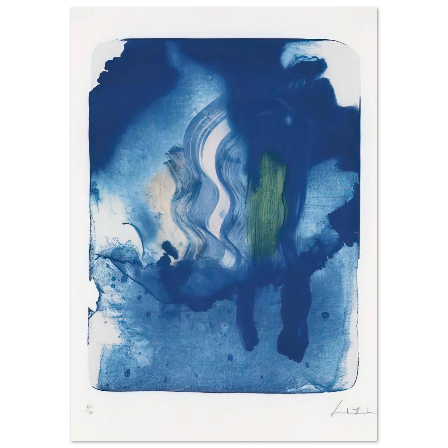 Helen Frankenthaler - Reflections V - 1995 Wall art - 13x18 cm / 5x7 inches - Premium Wooden Framed Poster With Fine Art Paper-canvas - White frame