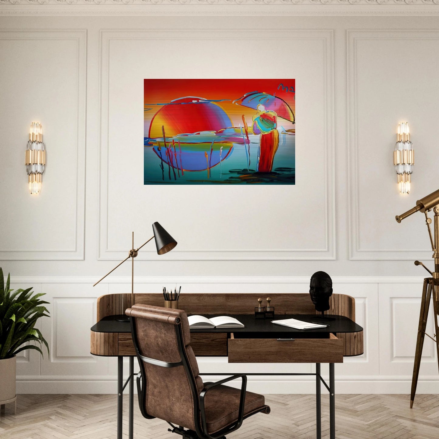 BUDDHA MOON MONK SUNRISE 1999 - Peter Max Brushed Aluminum Print - 70x100 cm / 28x40 inches | Peter Max Aluminum Print | Peter Max Prints