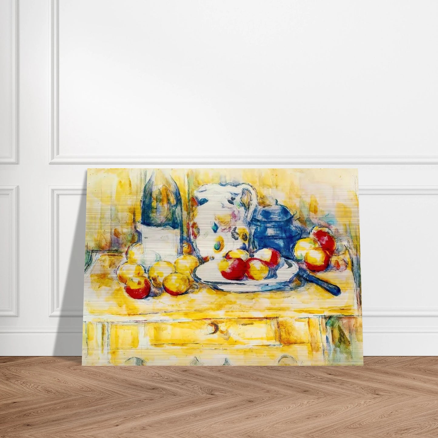 Still Life with Apples, a Bottle and a Milk Pot - Paul Cézanne Brushed Aluminum Print - 70x100 cm / 28x40 inches | Paul Cézanne Aluminum Print | Paul Cézanne Prints