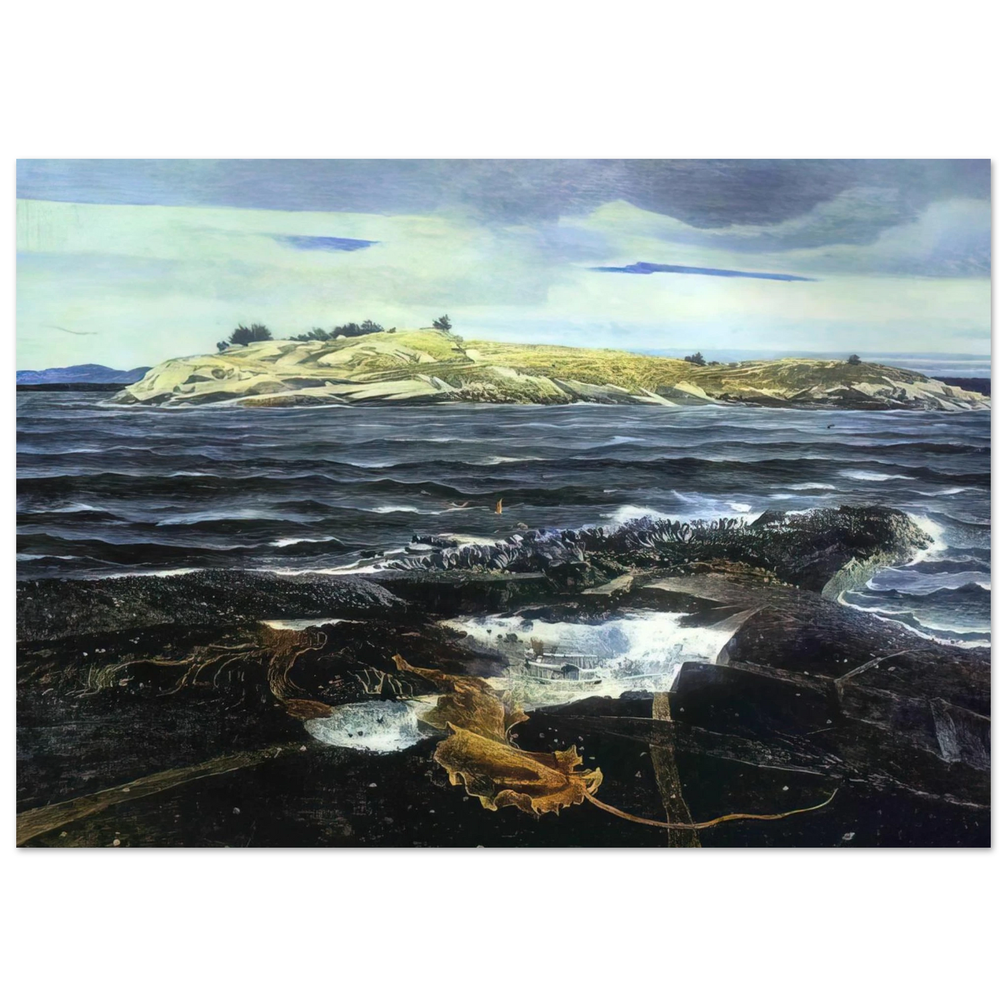 Andrew Wyeth - LITTLE CALDWELLS ISLAND Wall Art - 21x29.7 cm / 8x12" - Premium Wooden Framed Poster With Fine Art Paper-canvas - Black frame