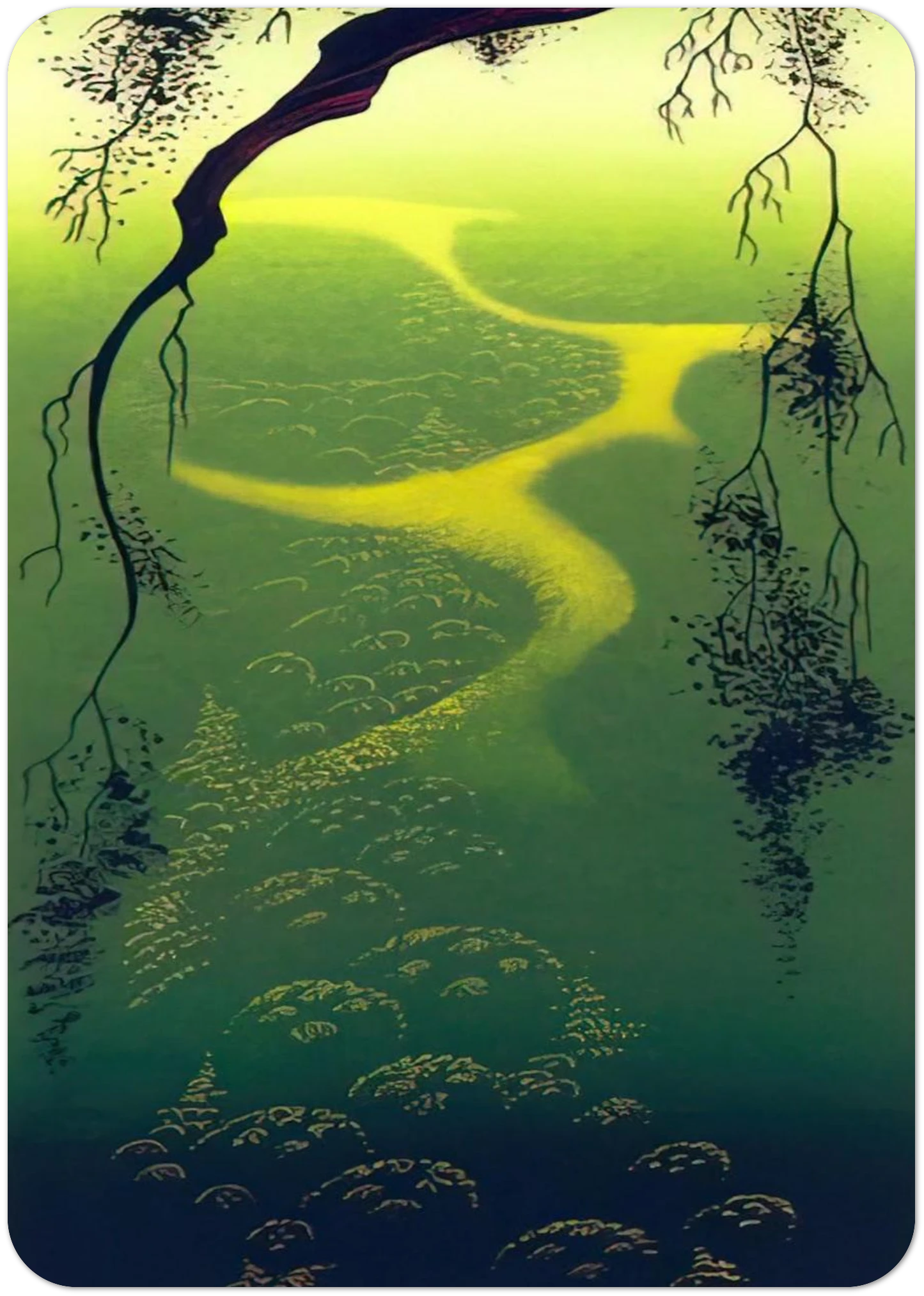Green Mist By Eyvind Earle Pack of 10 Post Cards | Eyvind Earle Post Cards | A6 (10.5 x 14.8 cm) - 4.1 x 5.8 inches