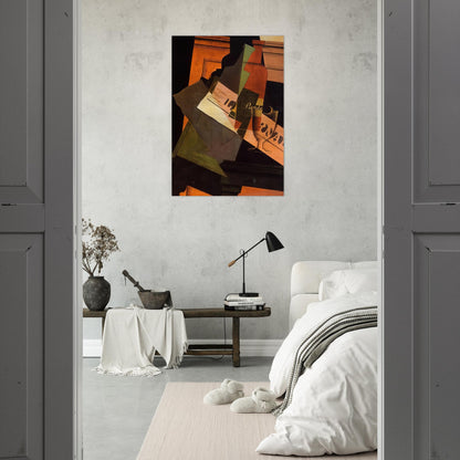 BOTTLE GLASS AND NEWSPAPER - Juan Gris Brushed Aluminum Print - 70x100 cm / 28x40 inches | Juan Gris Aluminum Print | Juan Gris Prints
