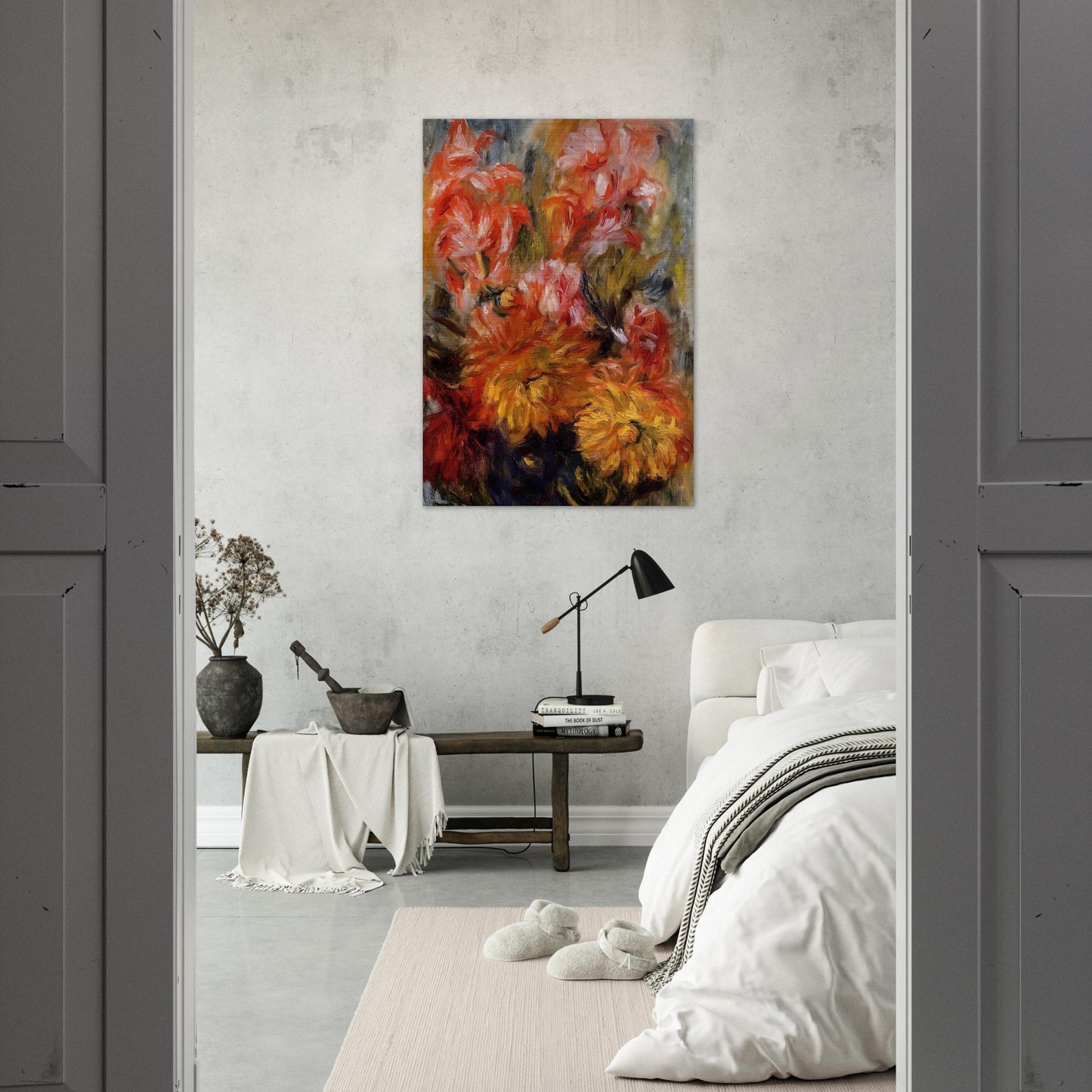 Gladiolas in a Blue Vase - Pierre-Auguste Renoir Brushed Aluminum Print - 70x100 cm / 28x40 inches | Pierre-Auguste Renoir Aluminum Print | Pierre-Auguste Renoir Prints