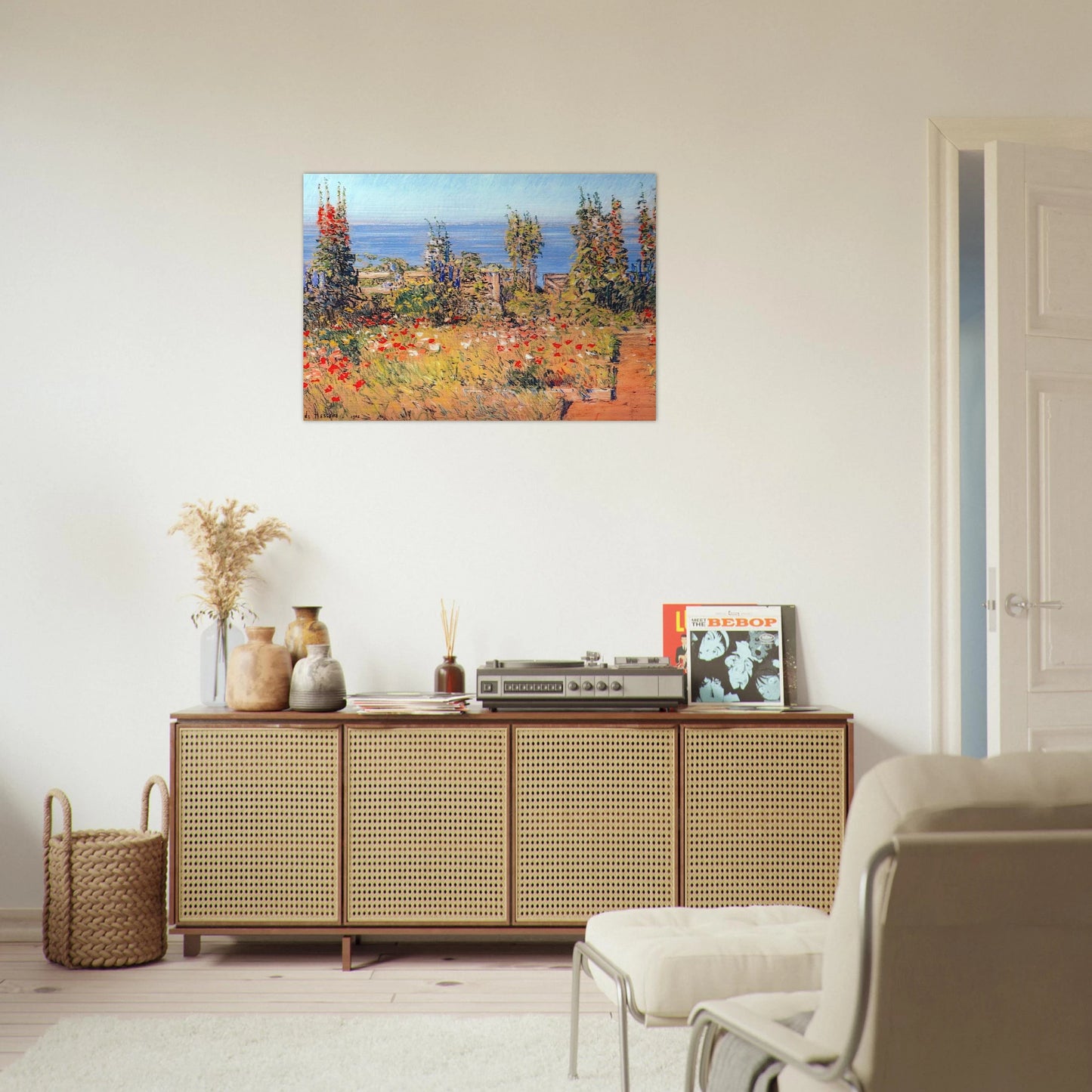 Hollyhocks, Isles of Shoals - Childe Hassam Brushed Aluminum Print - 70x100 cm / 28x40 inches | Childe Hassam Aluminum Print | Childe Hassam Prints