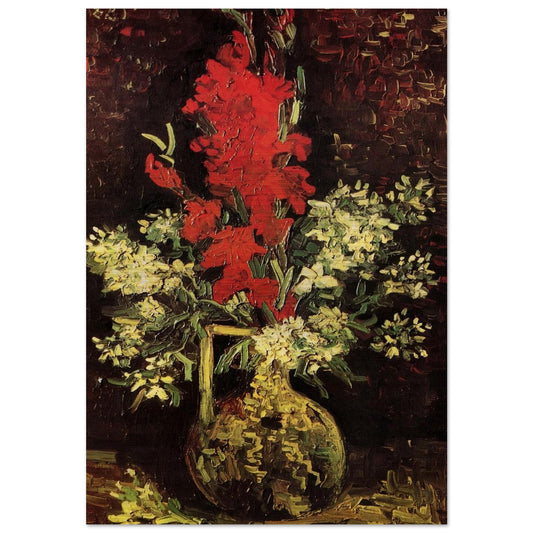 Vase with Gladioli and Carnations - Vincent van Gogh Brushed Aluminum Print - 70x100 cm / 28x40 inches | Vincent van Gogh Aluminum Print | Vincent van Gogh Prints