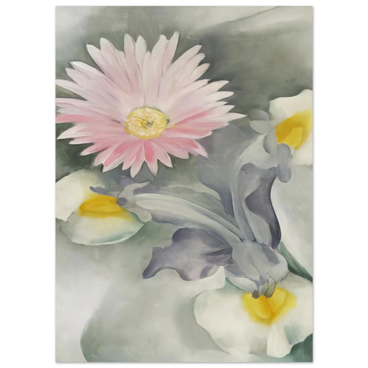 Georgia O'Keeffe - Pink Daisy with Iris Fine Art Poster