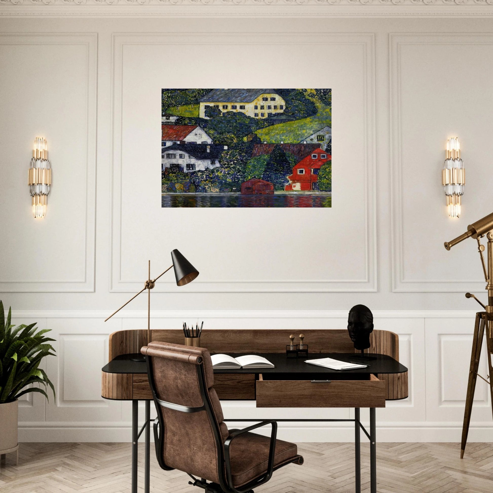 HOUSES AT UNTERACH ON THE ATTERSEE - Gustav Klimt Brushed Aluminum Print - 70x100 cm / 28x40 inches | Gustav Klimt Aluminum Print | Gustav Klimt Prints