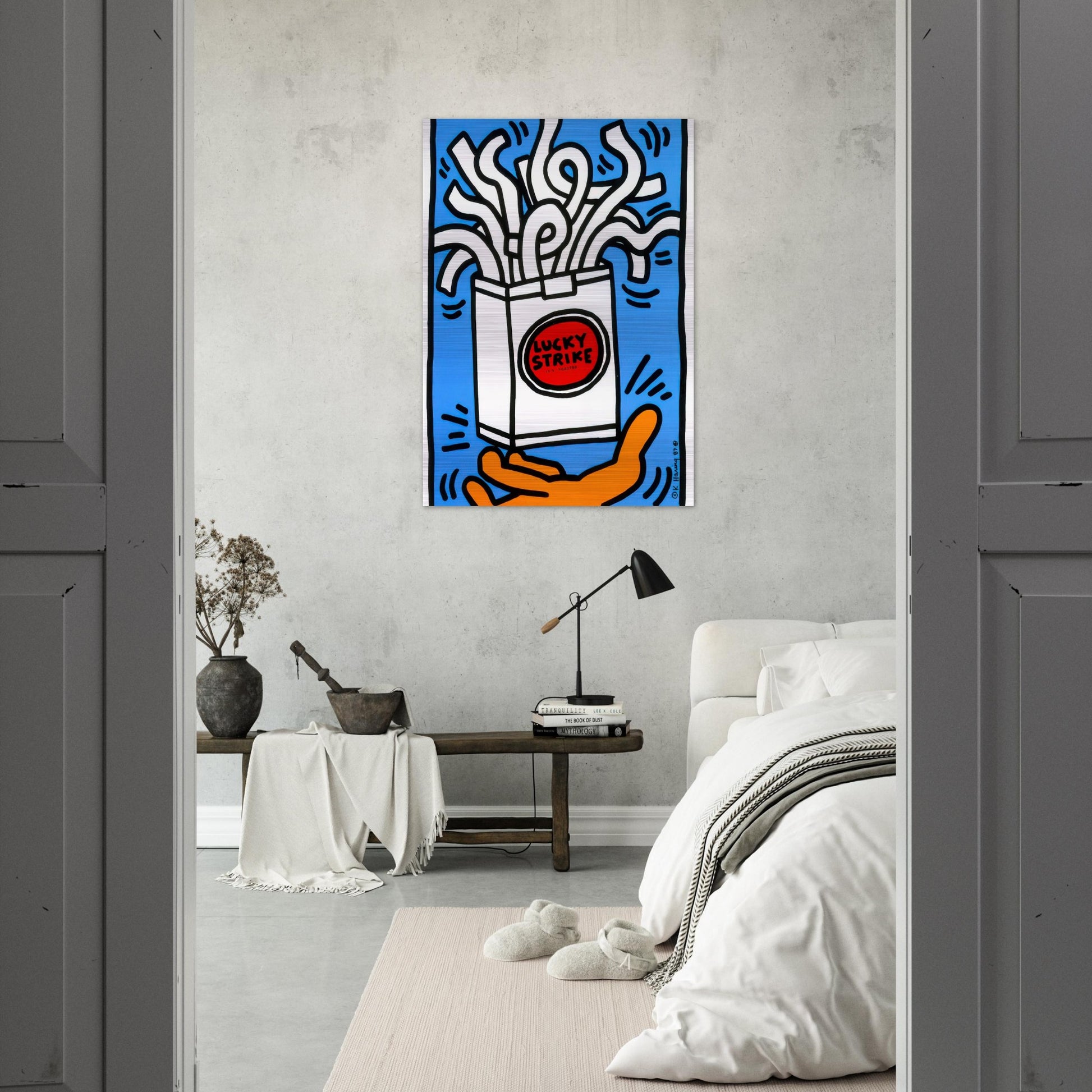 LUCKY STRIKE 1987 - Keith Haring Brushed Aluminum Print - 70x100 cm / 28x40 inches | Keith Haring Aluminum Print | Keith Haring Prints