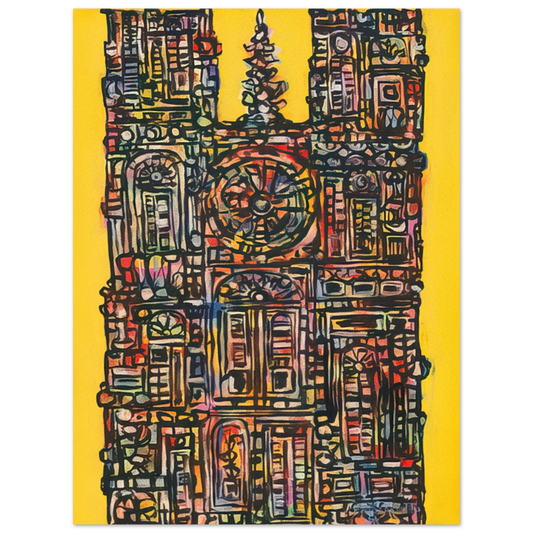 Rene Portocarrero - CATHEDRAL IN YELLOW 1961  75x100 cm / 30x40inches Fine Art Poster