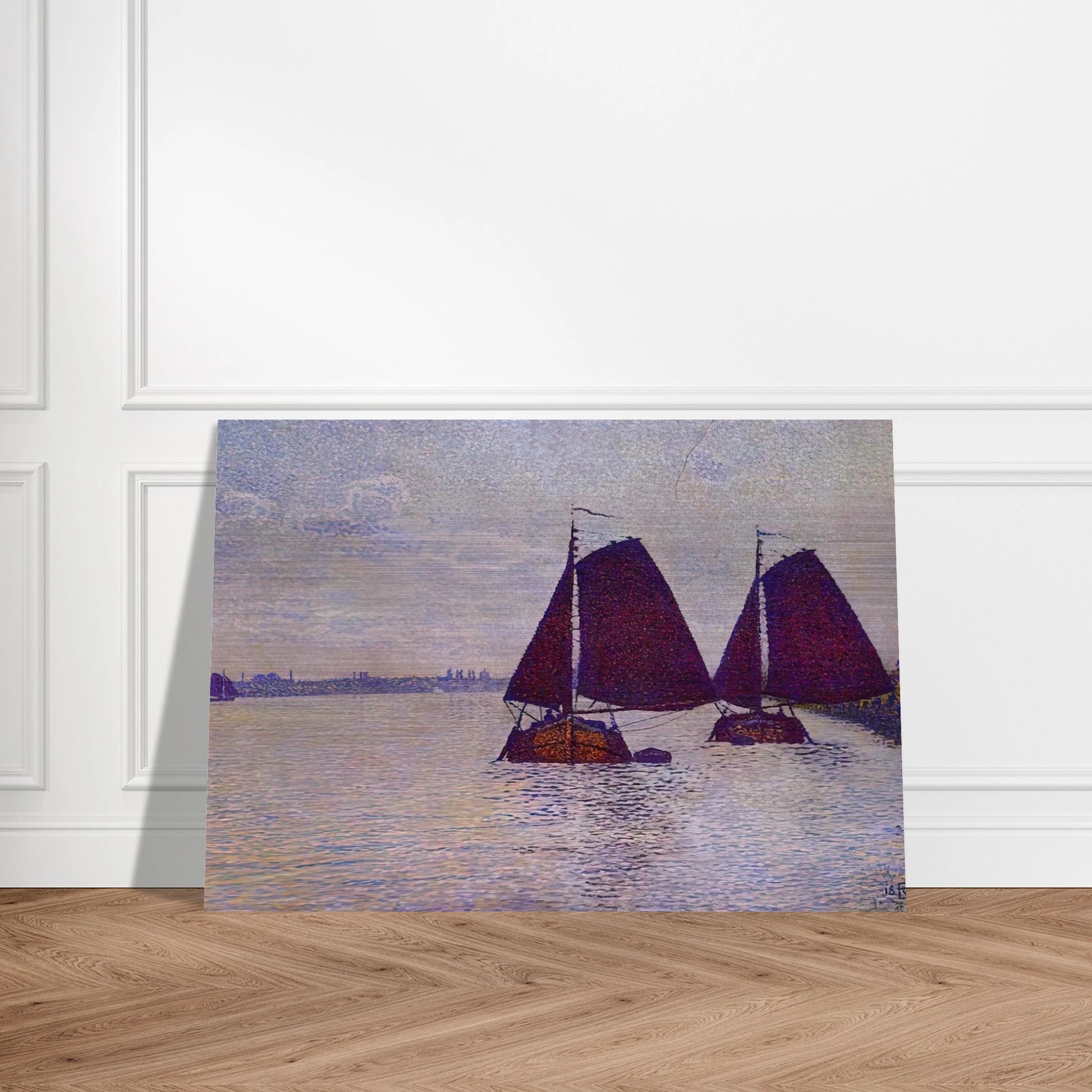 BARGES ON THE RIVER SCHELDT 1892 - Theo van Rysselberghe Brushed Aluminum Print - 70x100 cm / 28x40 inches | Theo van Rysselberghe Aluminum Print | Theo van Rysselberghe Prints