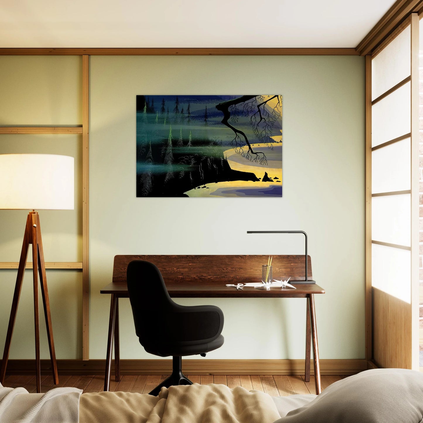 Blue Mist - Eyvind Earle Brushed Aluminum Print - 70x100 cm / 28x40 inches | Eyvind Earle Aluminum Print | Eyvind Earle Prints